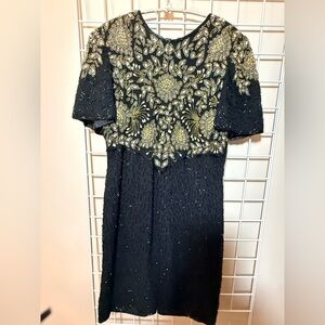 Elegant Black and Gold Embellished Dress